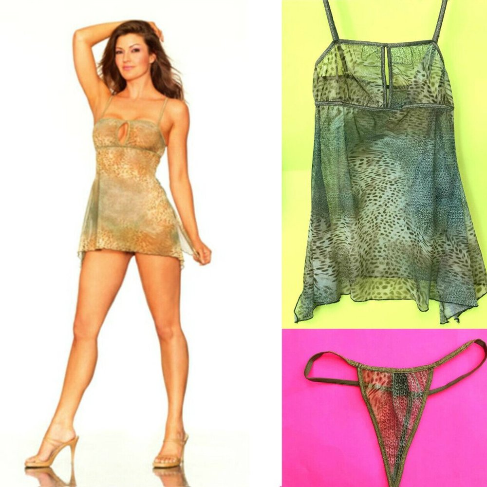 Fantasy Mesh Babydoll G-string Panties SET, M,L,XL, Jungle Leopard